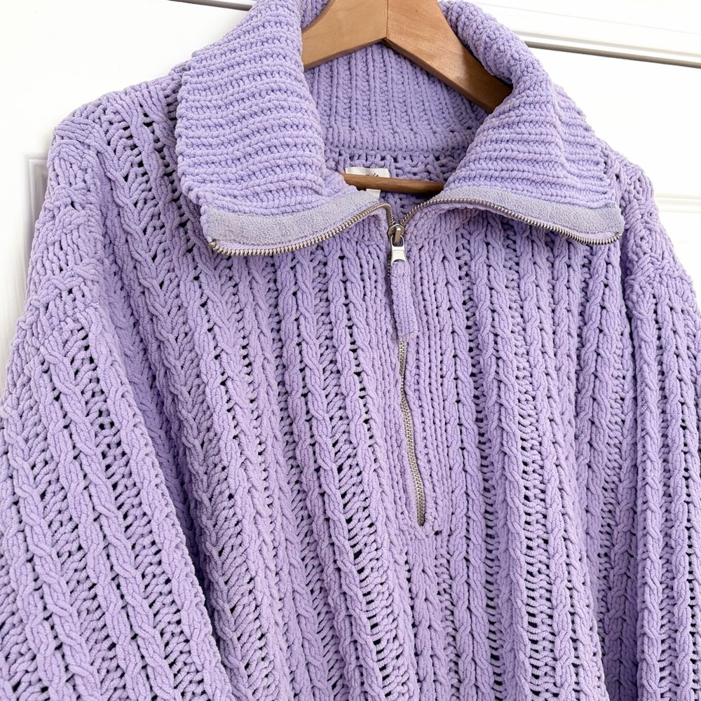 Lavender Open-Knit Half-Zip Sweater - Picture 4 of 6